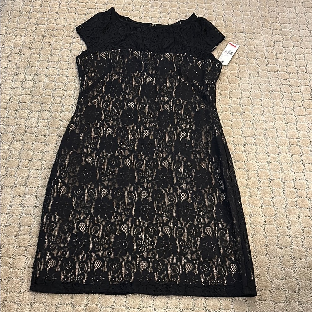 Essentials Black and Cream Sheath Midi Dress